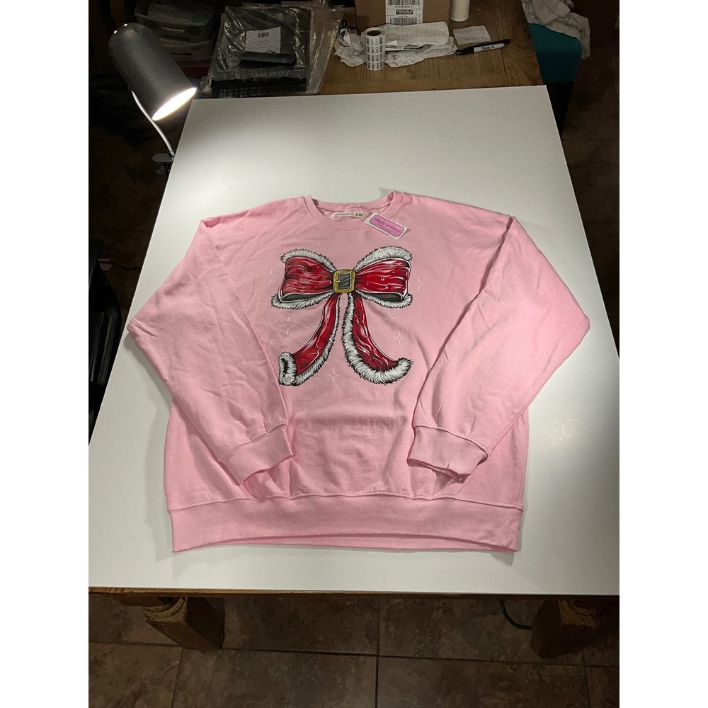 Simply Southern Pink Christmas Bow Sweatshirt XL-XXL New Holiday Fleece Crewneck - Picture 2 of 7
